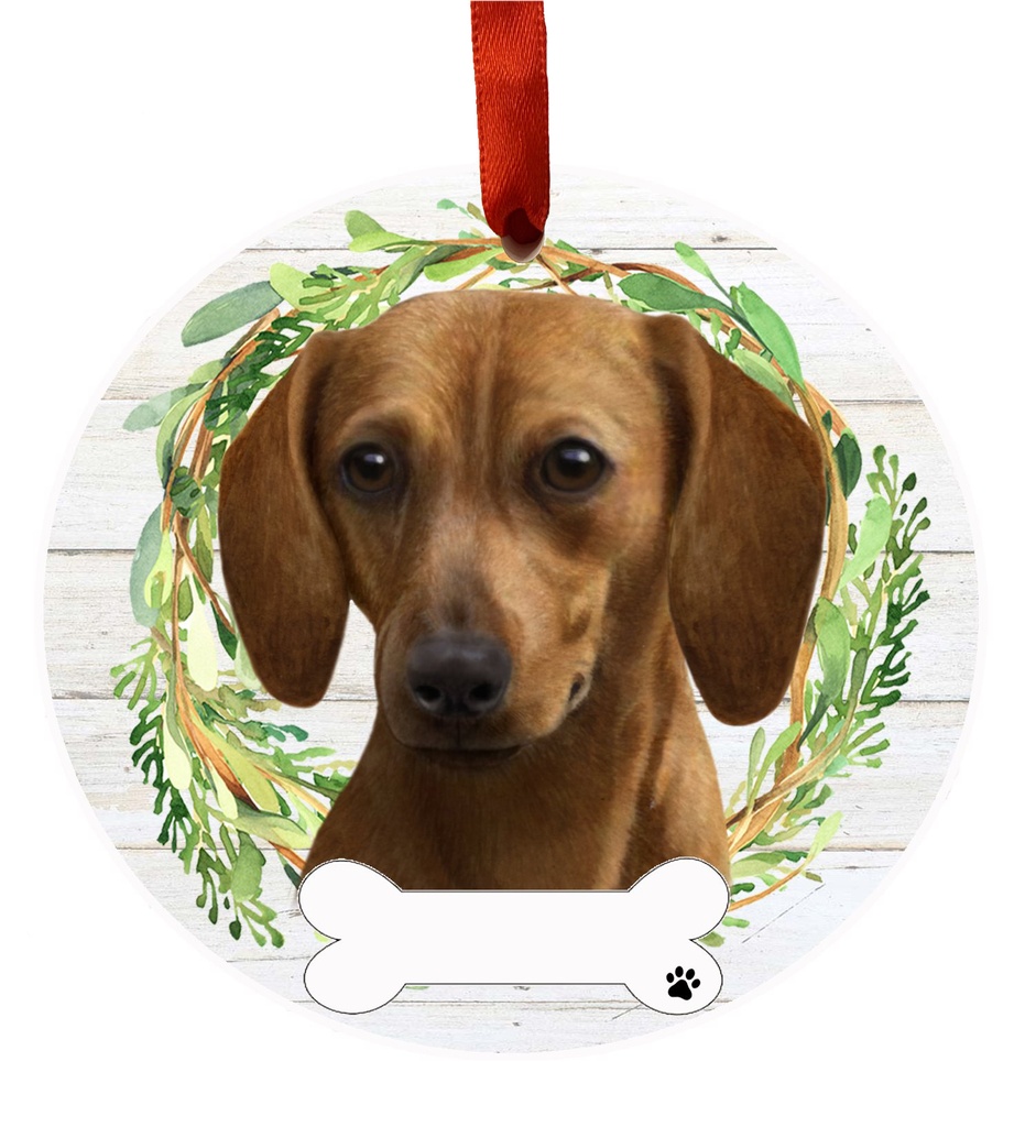 Dachshund, red ornament, ceramic wreath