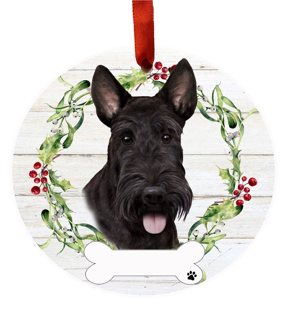 Scottish Terrier ornament, ceramic wreath