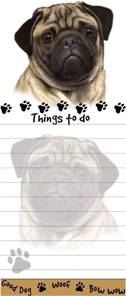 Pug  Notepads, Magnetic Tall Die-Cut