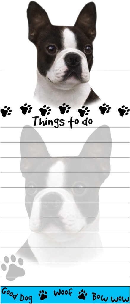 Boston Terrier  Notepads, Magnetic Tall Die-Cut