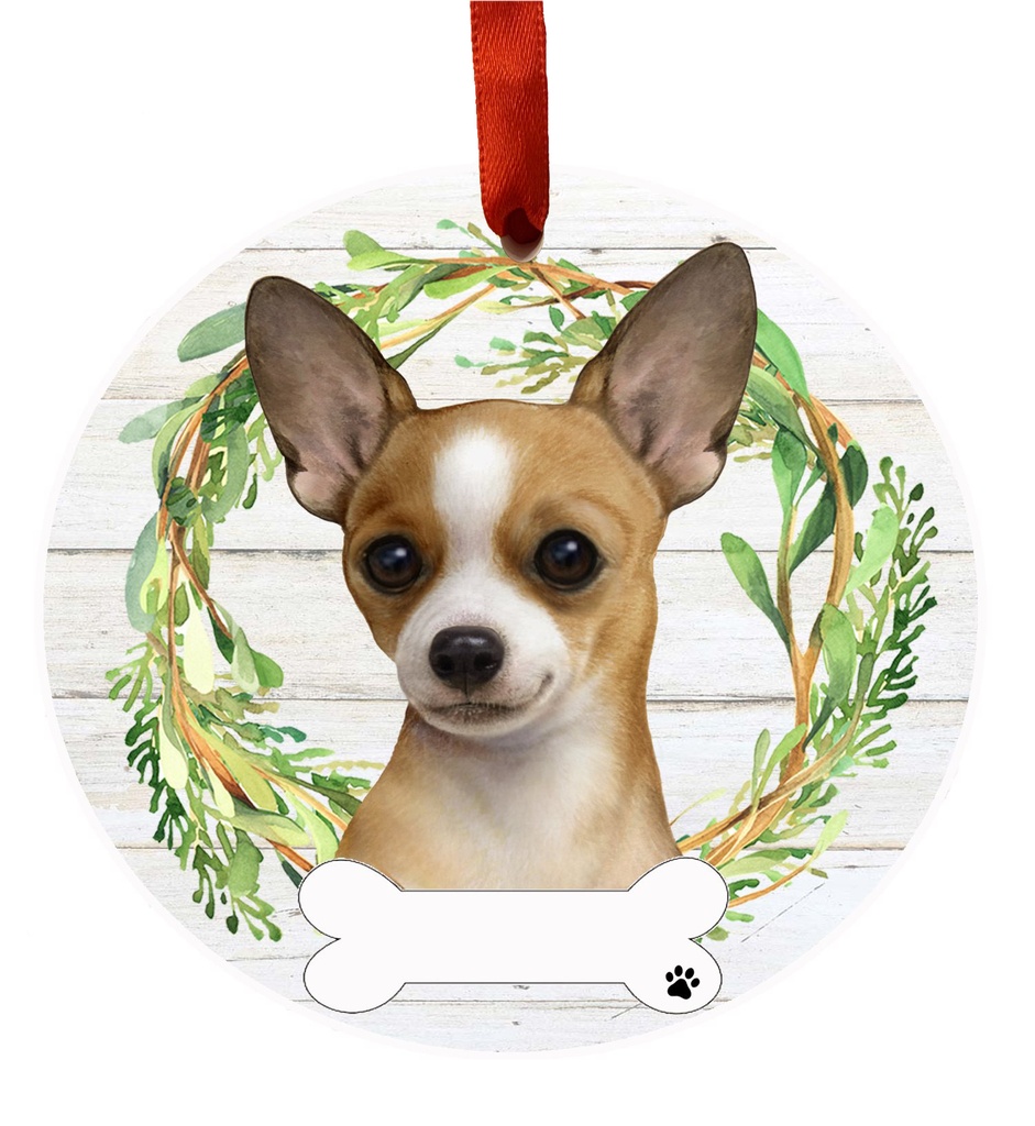 Chihuahua, tan and white ornament, ceramic wreath