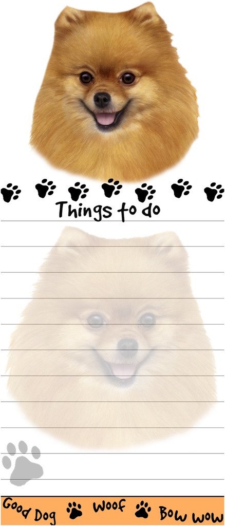 Pomeranian  Notepads, Magnetic Tall Die-Cut