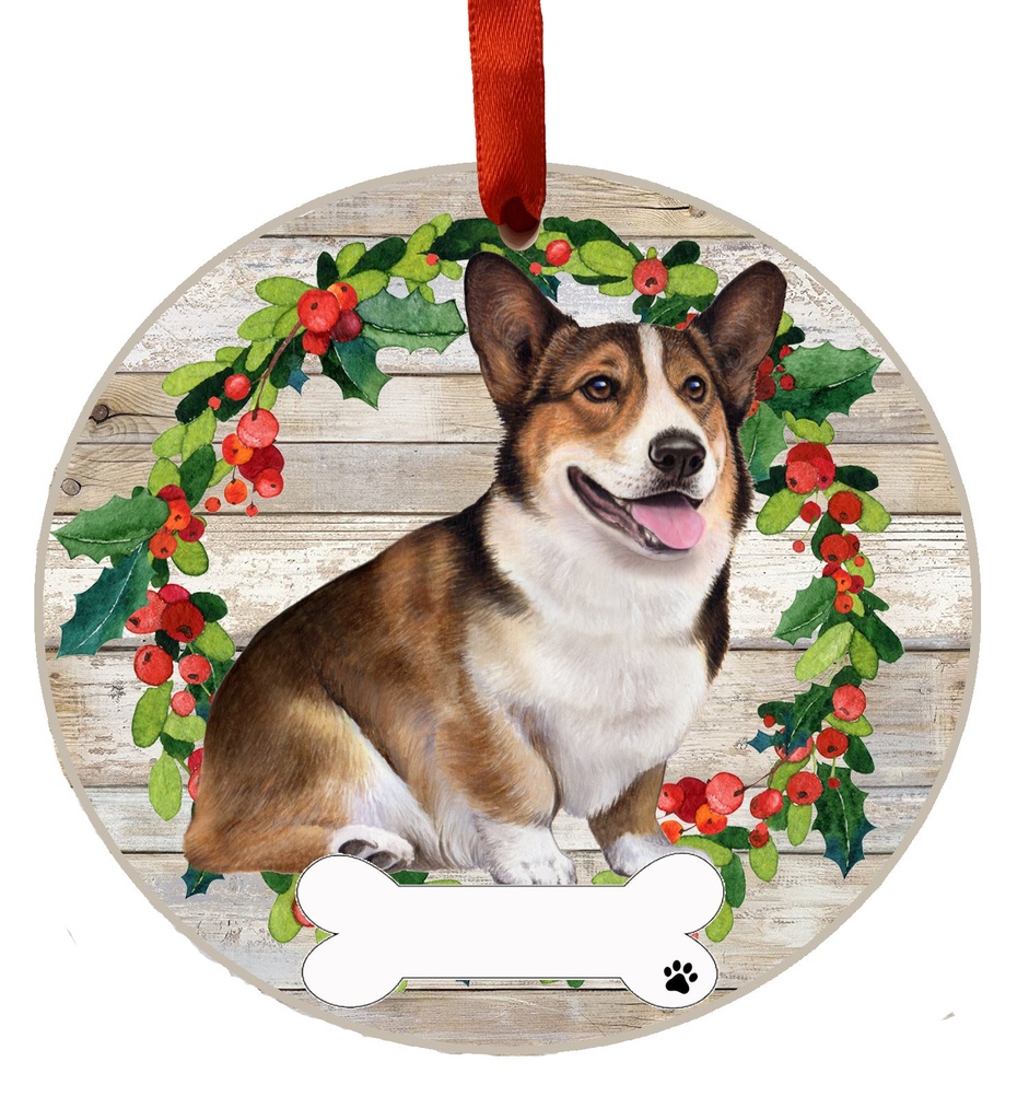 Welsh Corgi, FB ornament, ceramic wreath