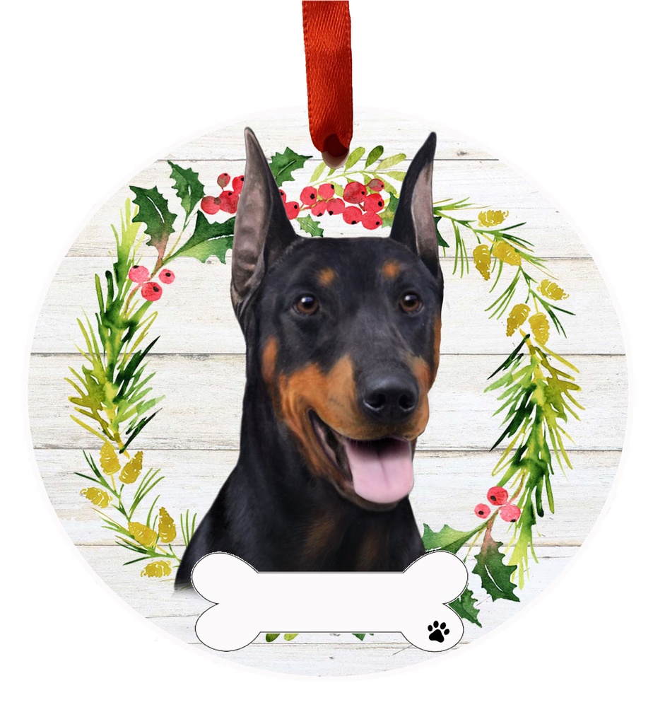 Doberman ornament, ceramic wreath
