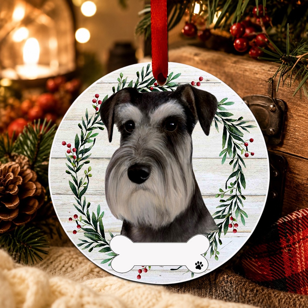 Schnauzer, uncropped ornament, ceramic wreath
