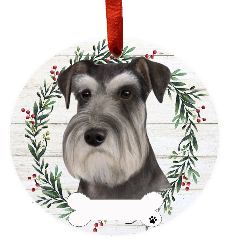 Schnauzer, uncropped ornament, ceramic wreath