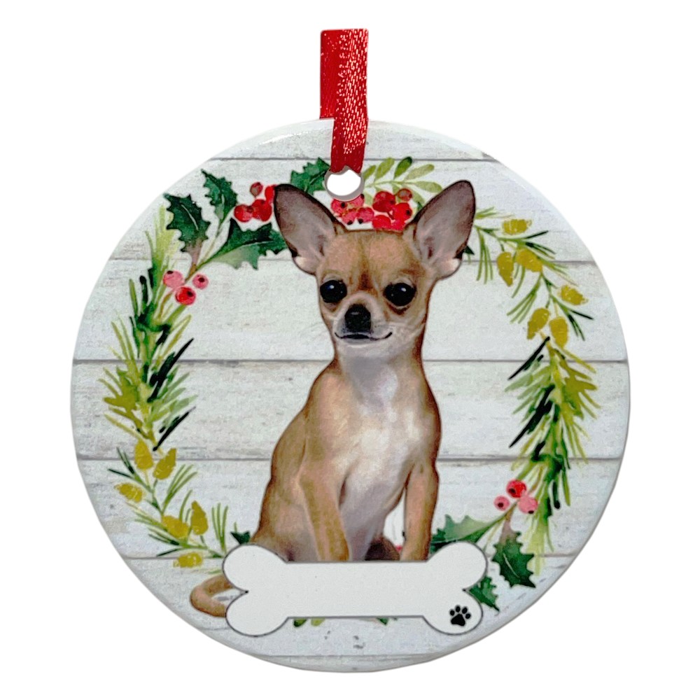 Chihuahua FB ornament, ceramic wreath