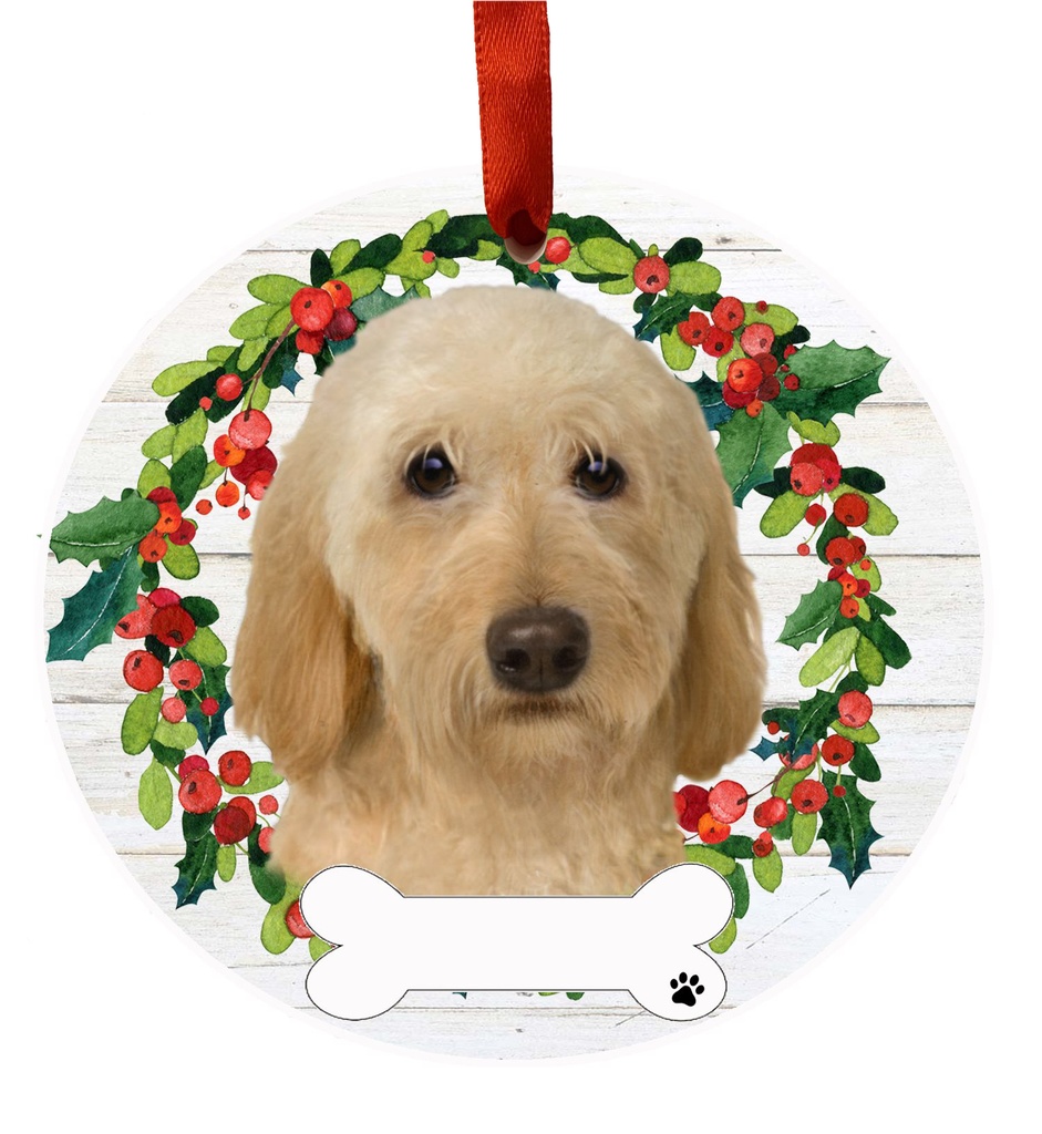Labradoodle, cream ornament, ceramic wreath