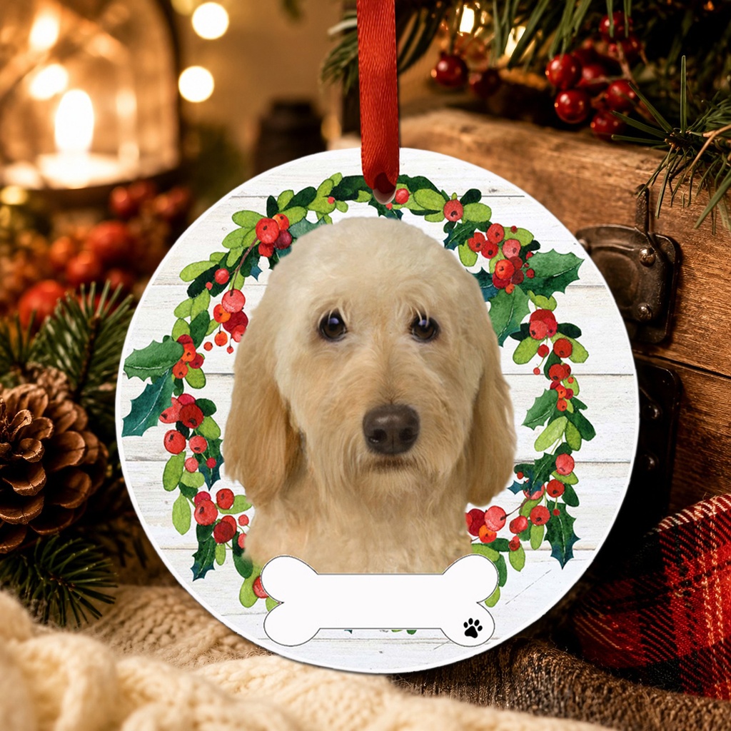 Labradoodle, cream ornament, ceramic wreath