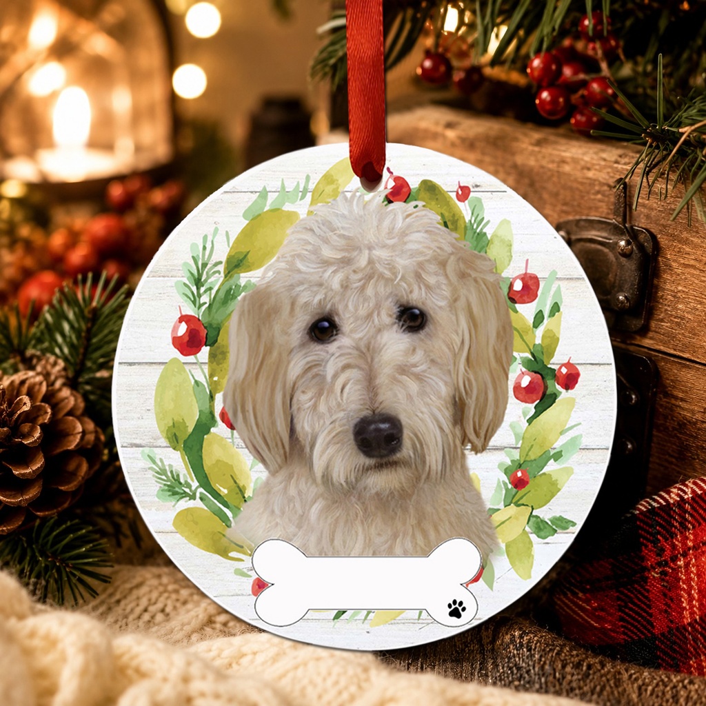 Goldendoodle ornament, ceramic wreath