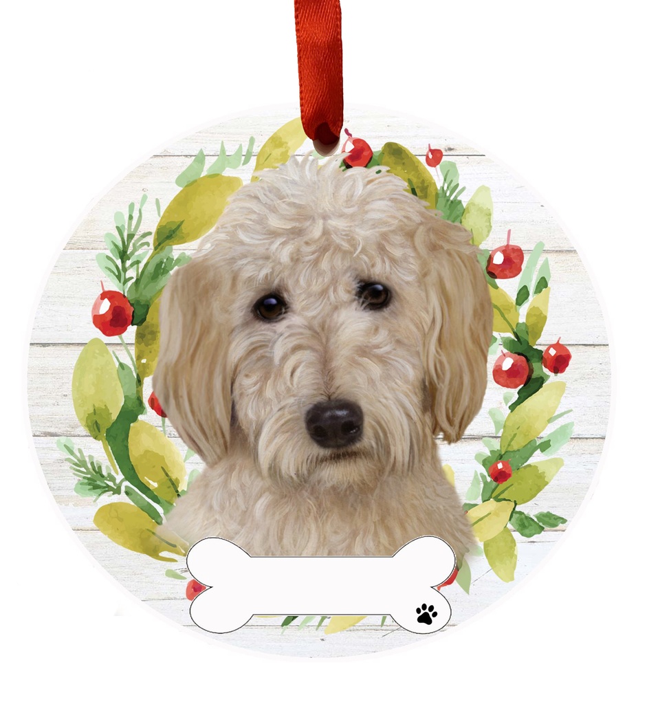 Goldendoodle ornament, ceramic wreath