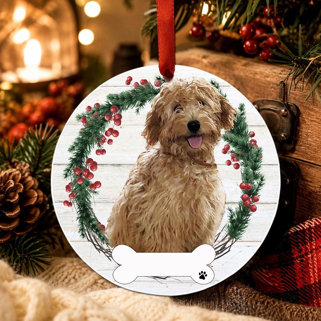 Goldendoodle, Rust FB ornament, ceramic wreath
