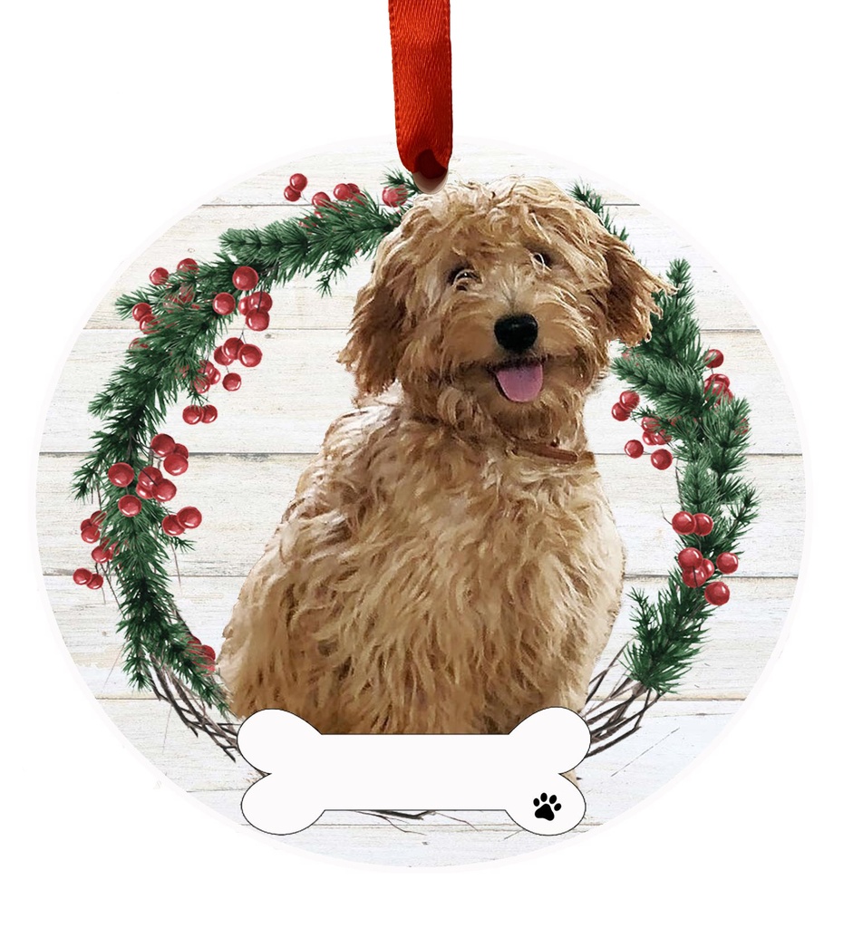 Goldendoodle, Rust FB ornament, ceramic wreath