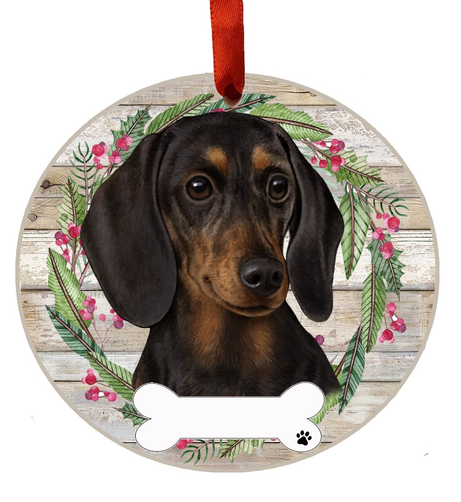 Dachshund, black ornament, ceramic wreath