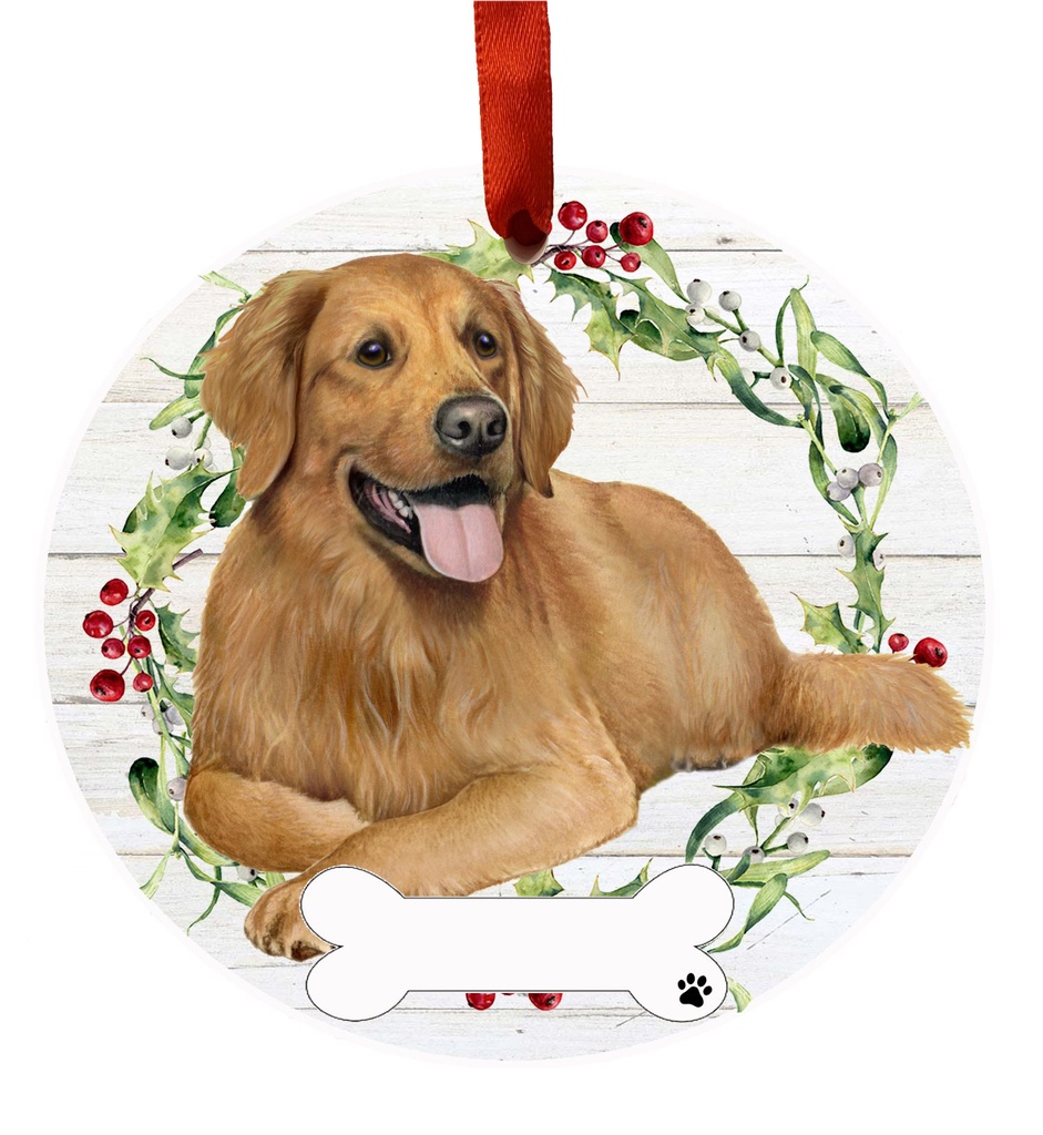 Golden Retriever, FB ornament, ceramic wreath