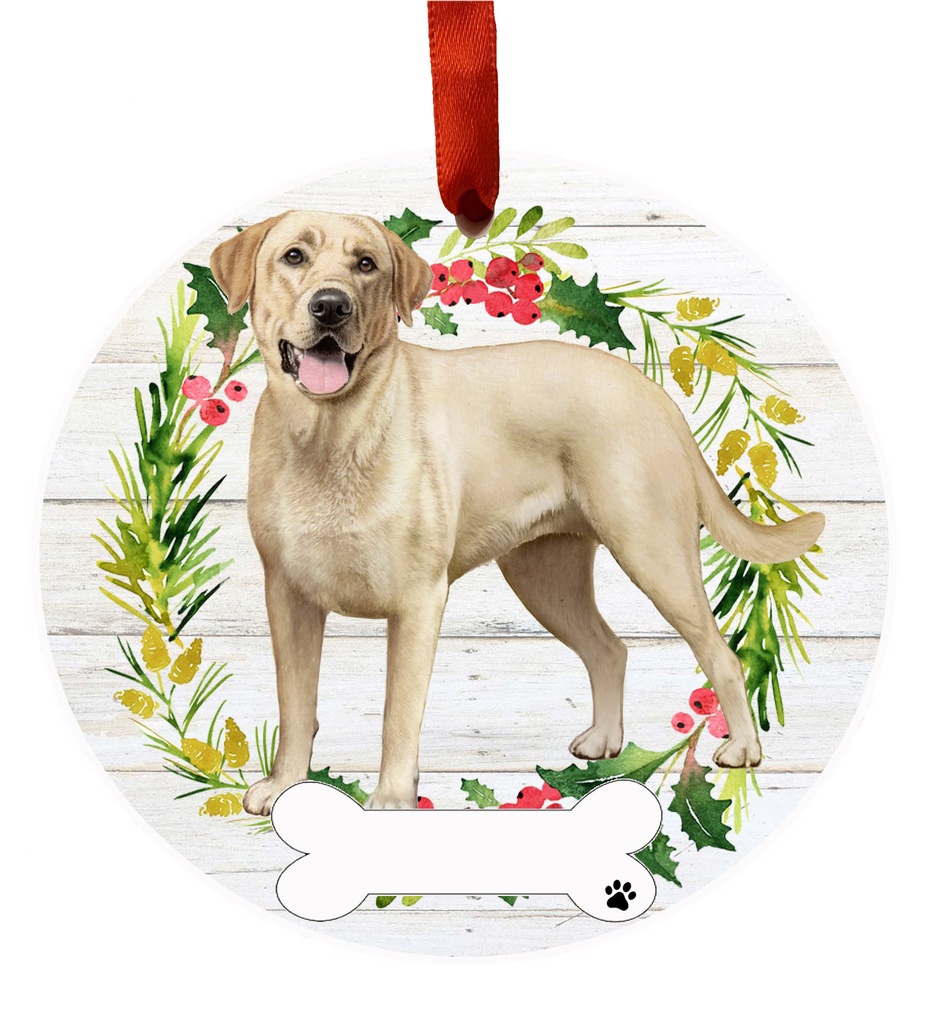 Labrador, yellow, FB ornament, ceramic wreath
