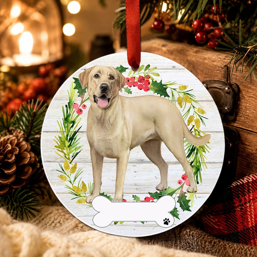 Labrador, yellow, FB ornament, ceramic wreath