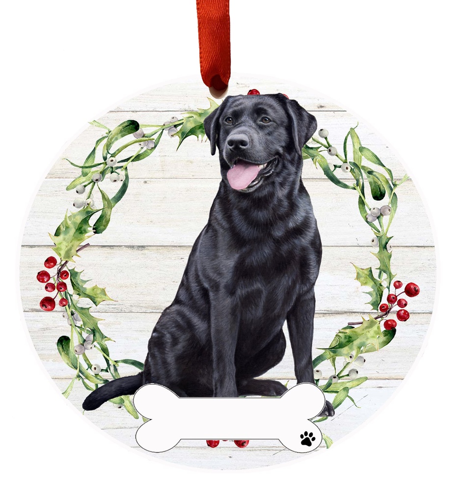 Labrador, black, FB ornament, ceramic wreath