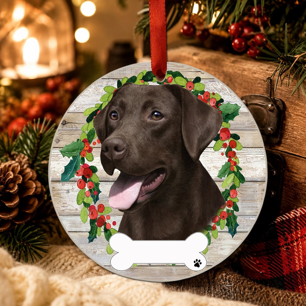 Labrador, chocolate ornament, ceramic wreath