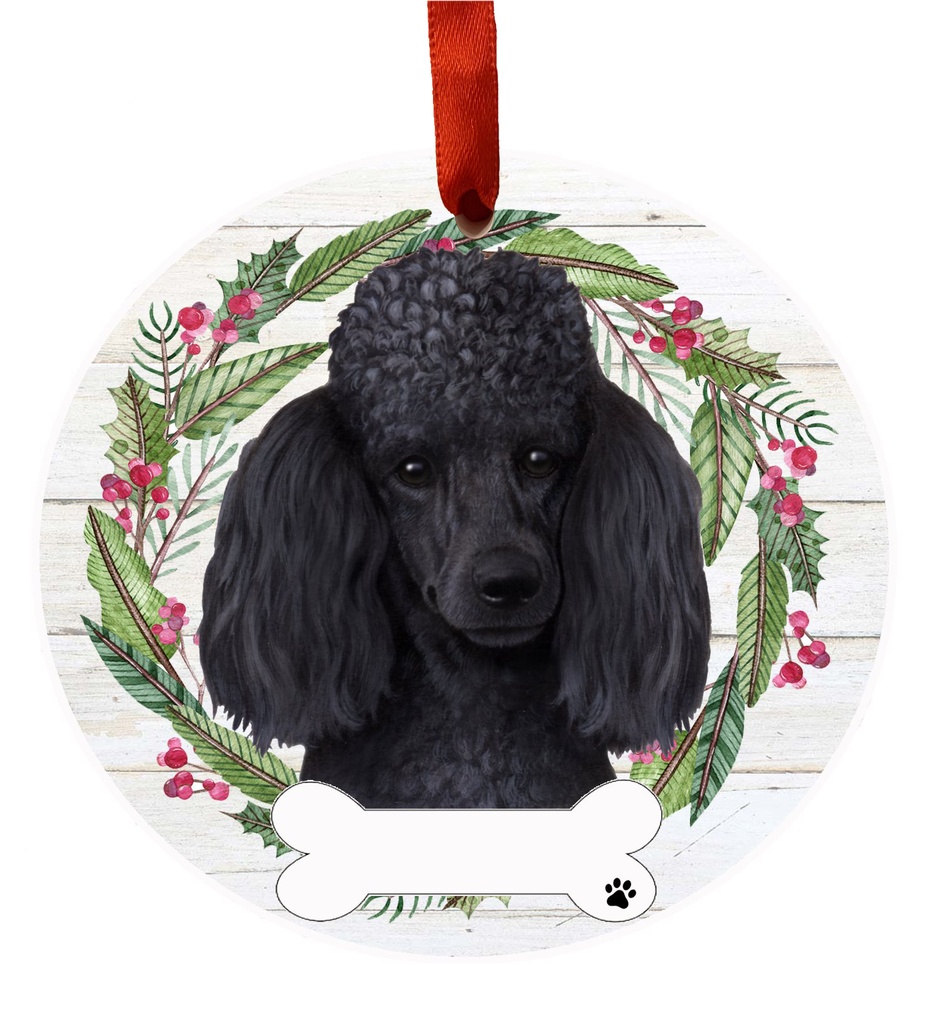 Poodle, black ornament, ceramic wreath