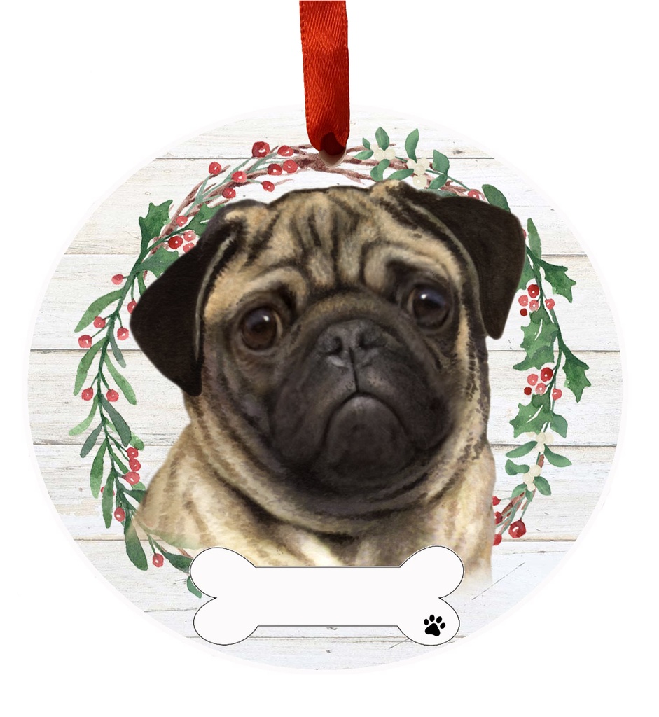 Pug ornament, ceramic wreath