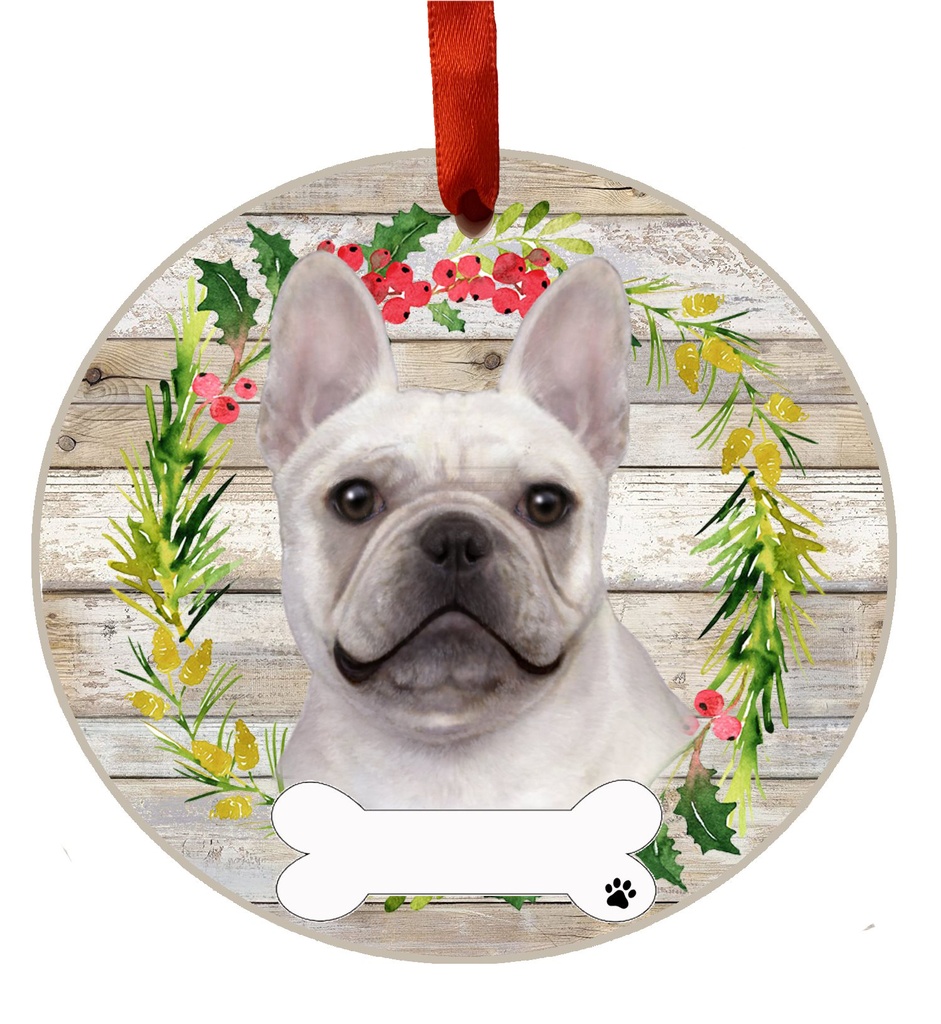 French Bulldog ornament, ceramic wreath