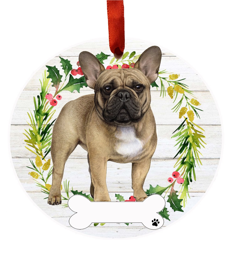 French Bulldog FB ornament, ceramic wreath