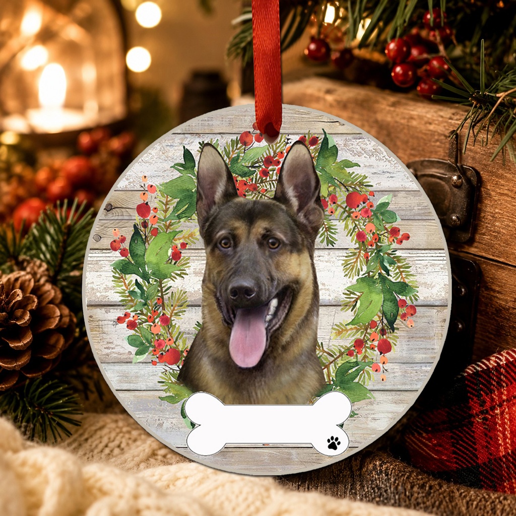 German Shepherd ornament, ceramic wreath