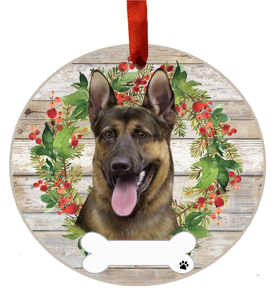 German Shepherd ornament, ceramic wreath