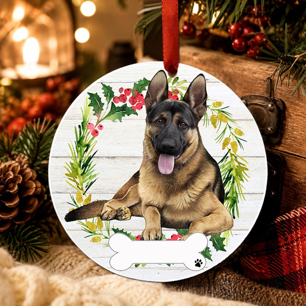 German Shepherd FB ornament, ceramic wreath
