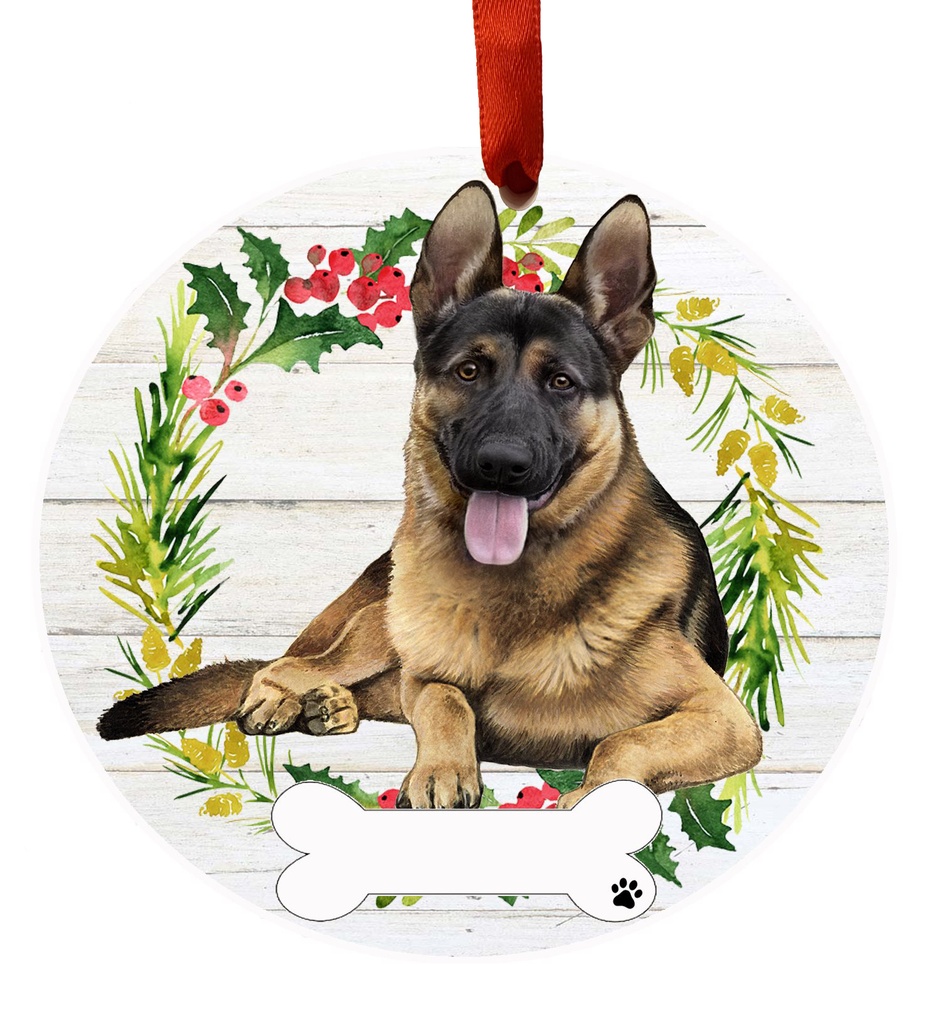 German Shepherd FB ornament, ceramic wreath