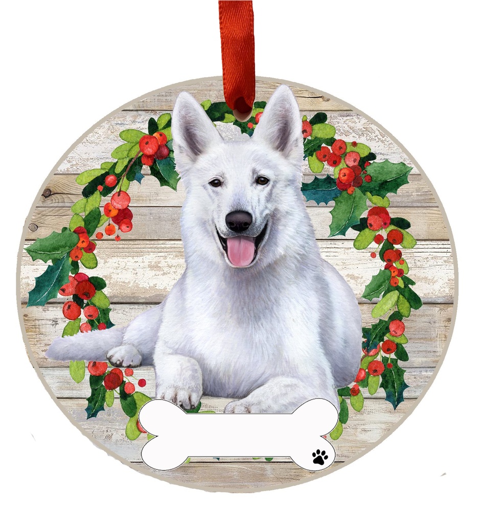 German Shepherd, white ornament, ceramic wreath