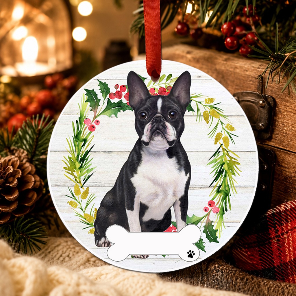 Boston Terrier FB ornament, ceramic wreath