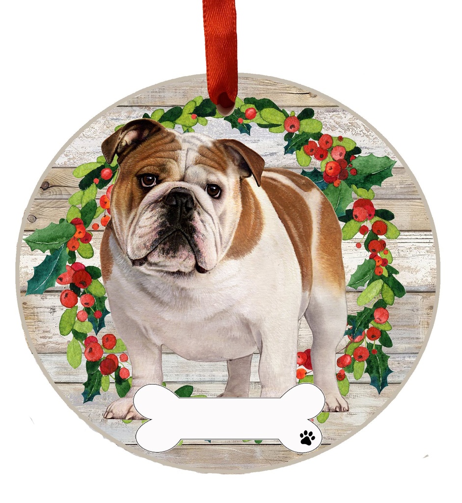 Bulldog, FB ornament, ceramic wreath