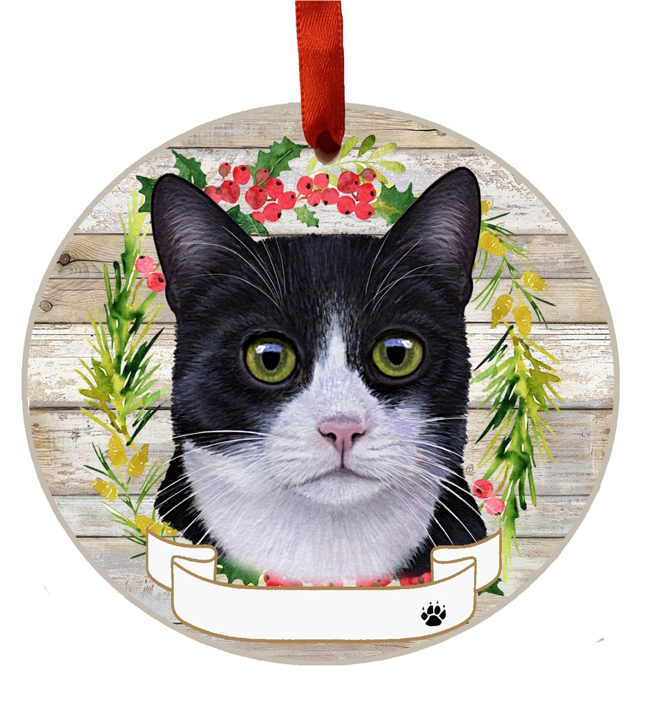 Black and White Cat ornament, ceramic wreath
