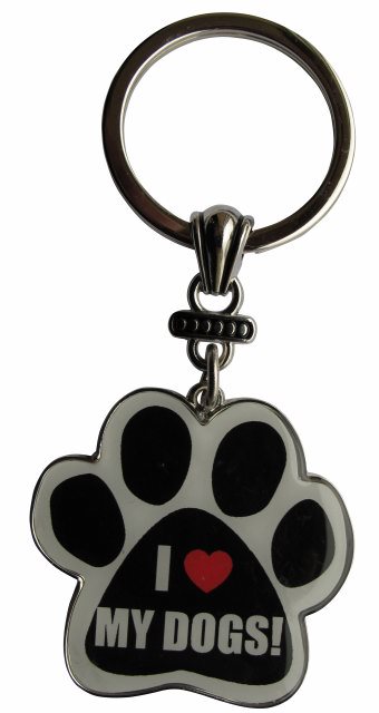 I love my Dogs! Keychains, paw shaped