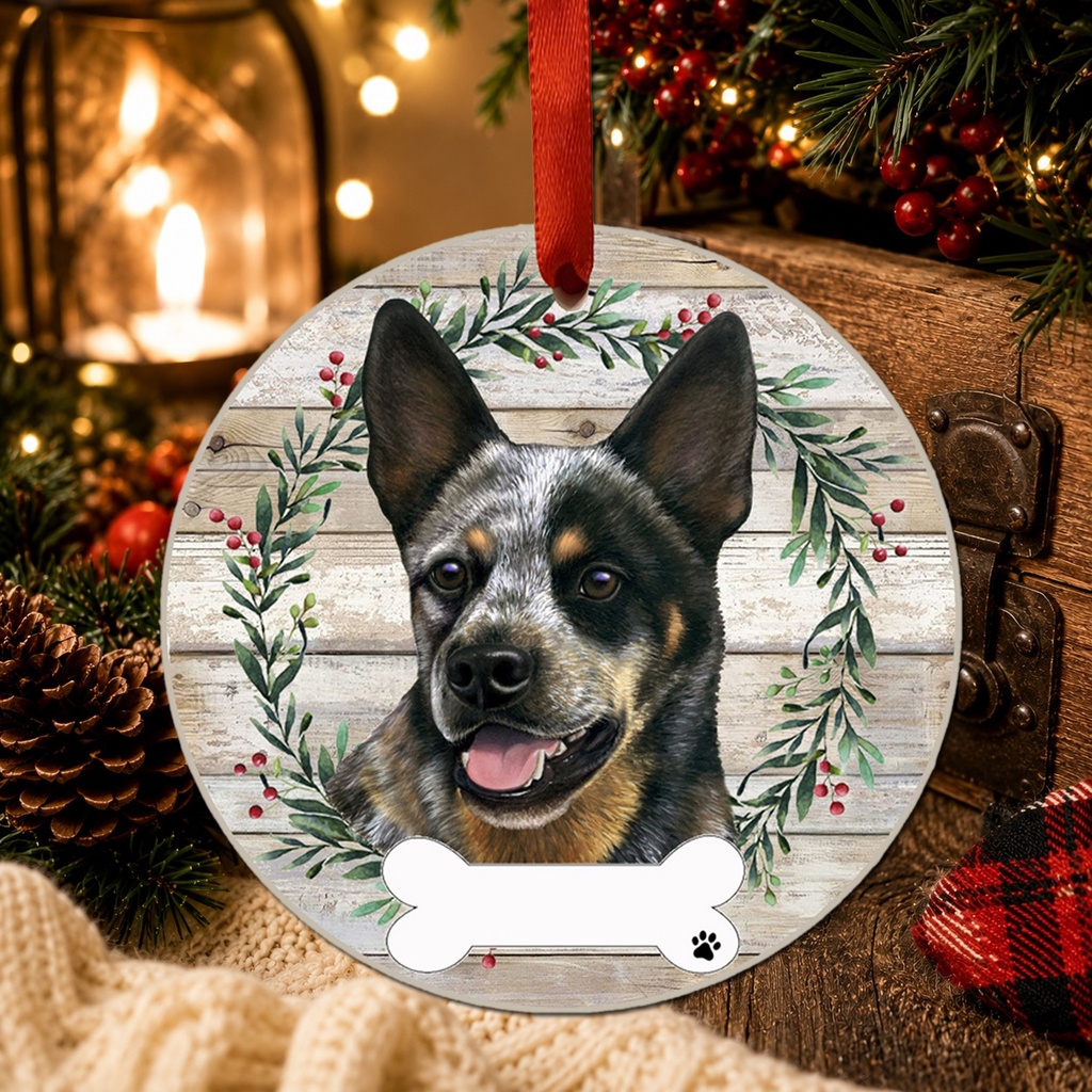 Australian Cattle Dog ornament, ceramic wreath