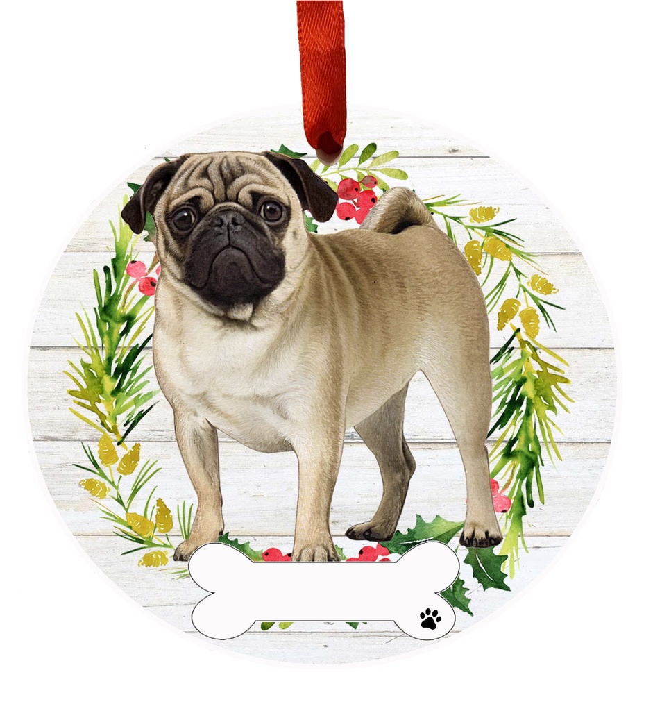 Pug, FB ornament, ceramic wreath