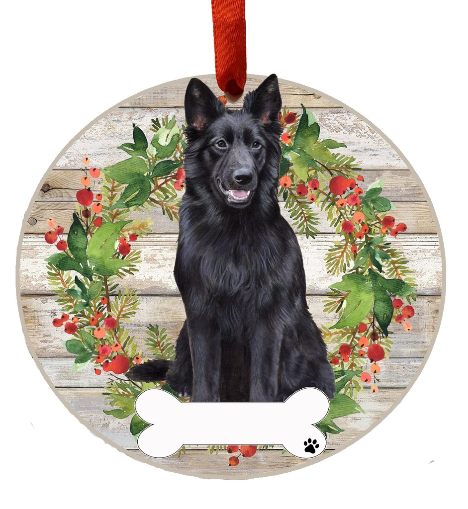 German Shepherd, black ornament, ceramic wreath