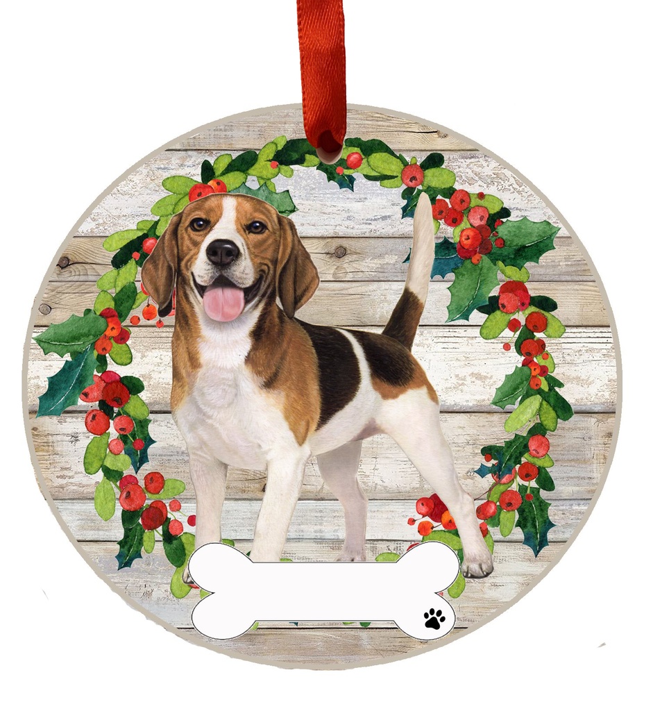 Beagle FB ornament, ceramic wreath