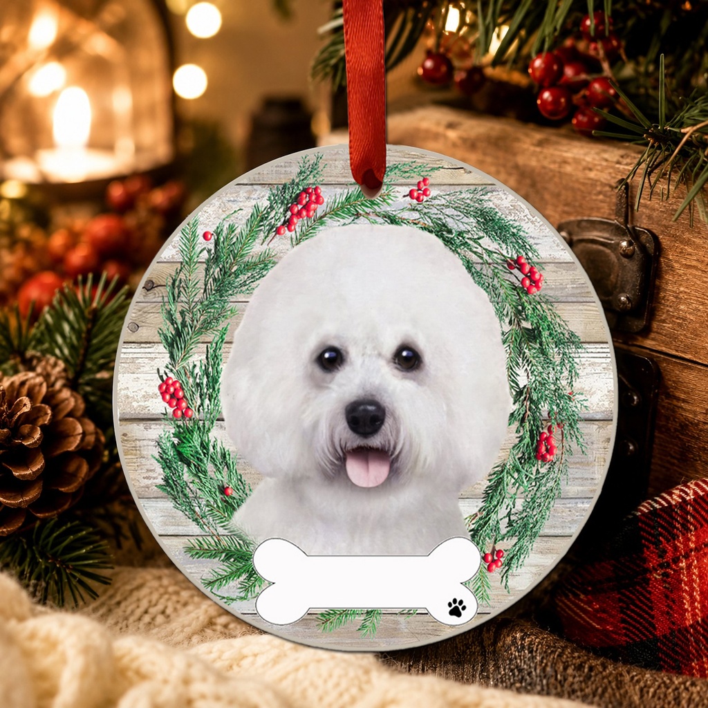 Bichon Frise ornament, ceramic wreath