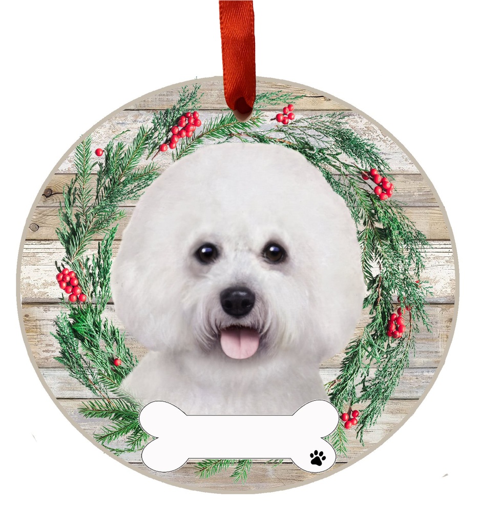 Bichon Frise ornament, ceramic wreath