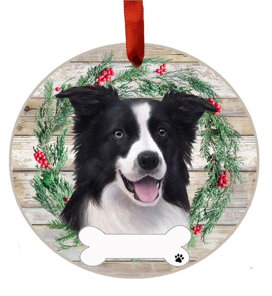 Border Collie ornament, ceramic wreath