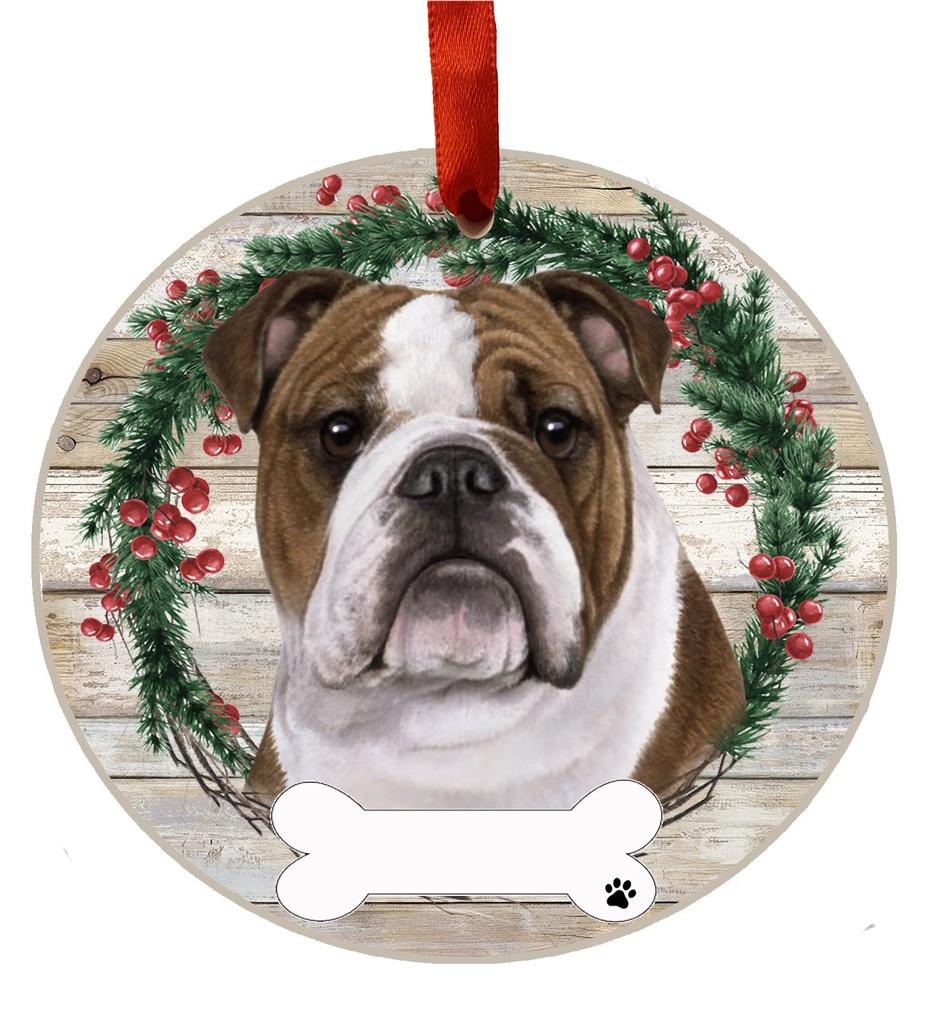 Bulldog ornament, ceramic wreath