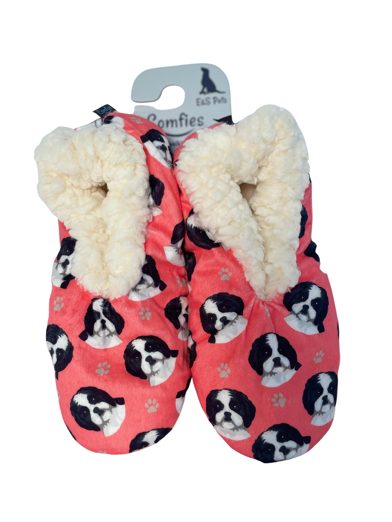 Shih Tzu, black Slippers, comfies