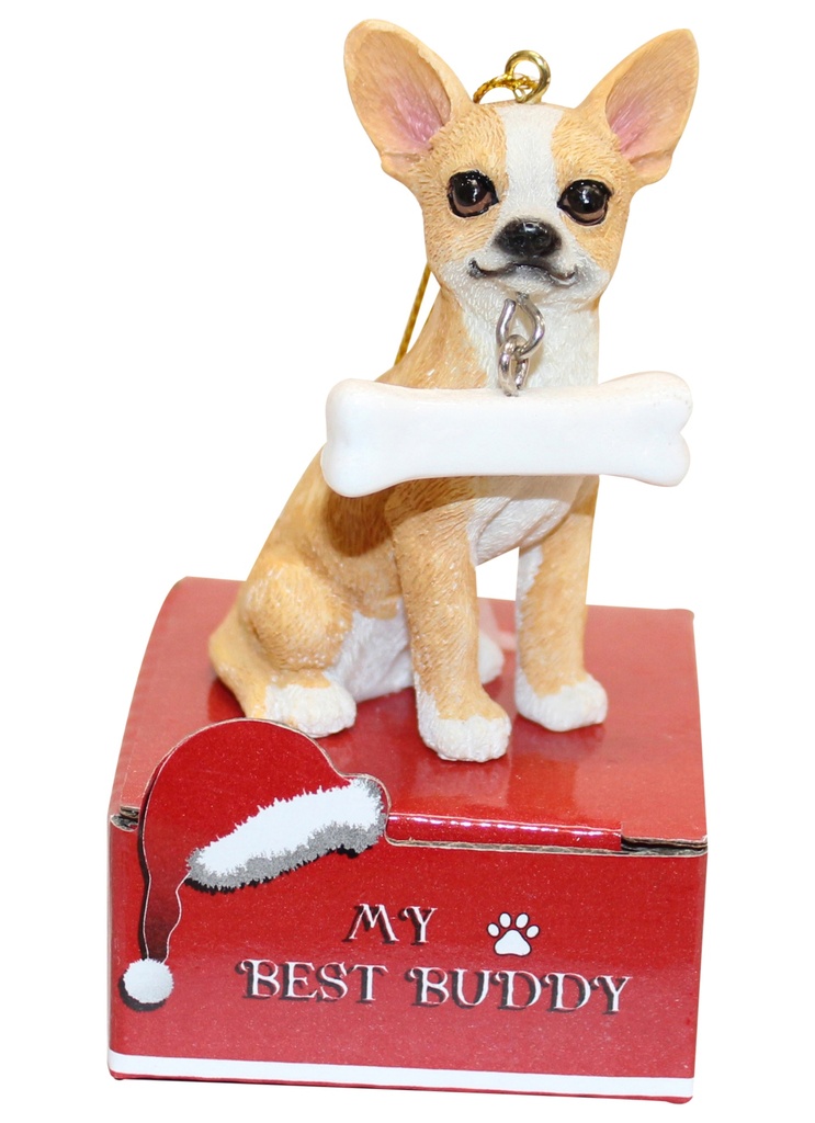 Chihuahua, fawn Ornament statue with bone