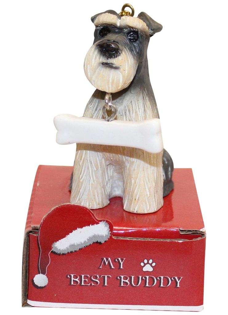 Schnauzer, uncropped Ornament statue with bone