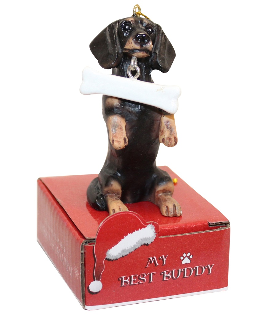 Dachshund, black Ornament statue with bone