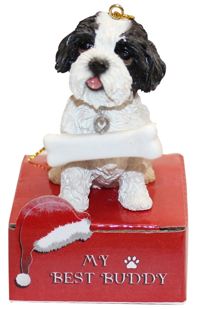 Shih Tzu, black Ornament statue with bone
