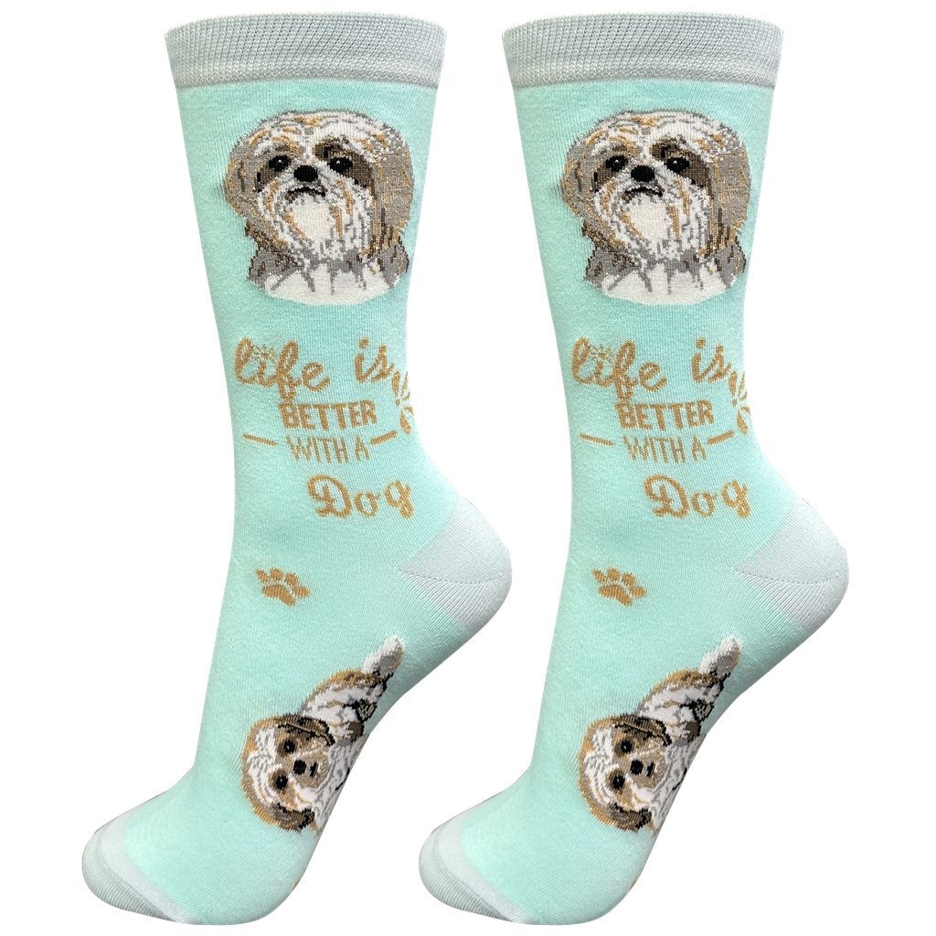Shih Tzu, tan socks, life is better